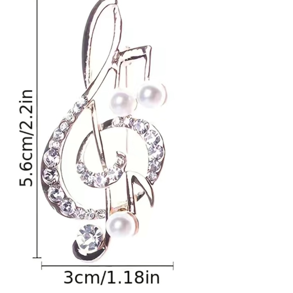 G Clef Rhinestone Brooch - Picture 6 of 6
